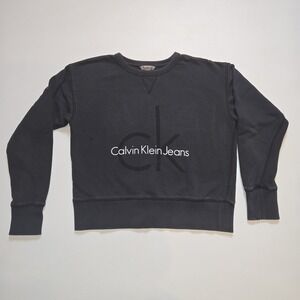 Calvin Klein Jeans Cropped Sweatshirt Europe Black Gray Women Medium 100% Cotton